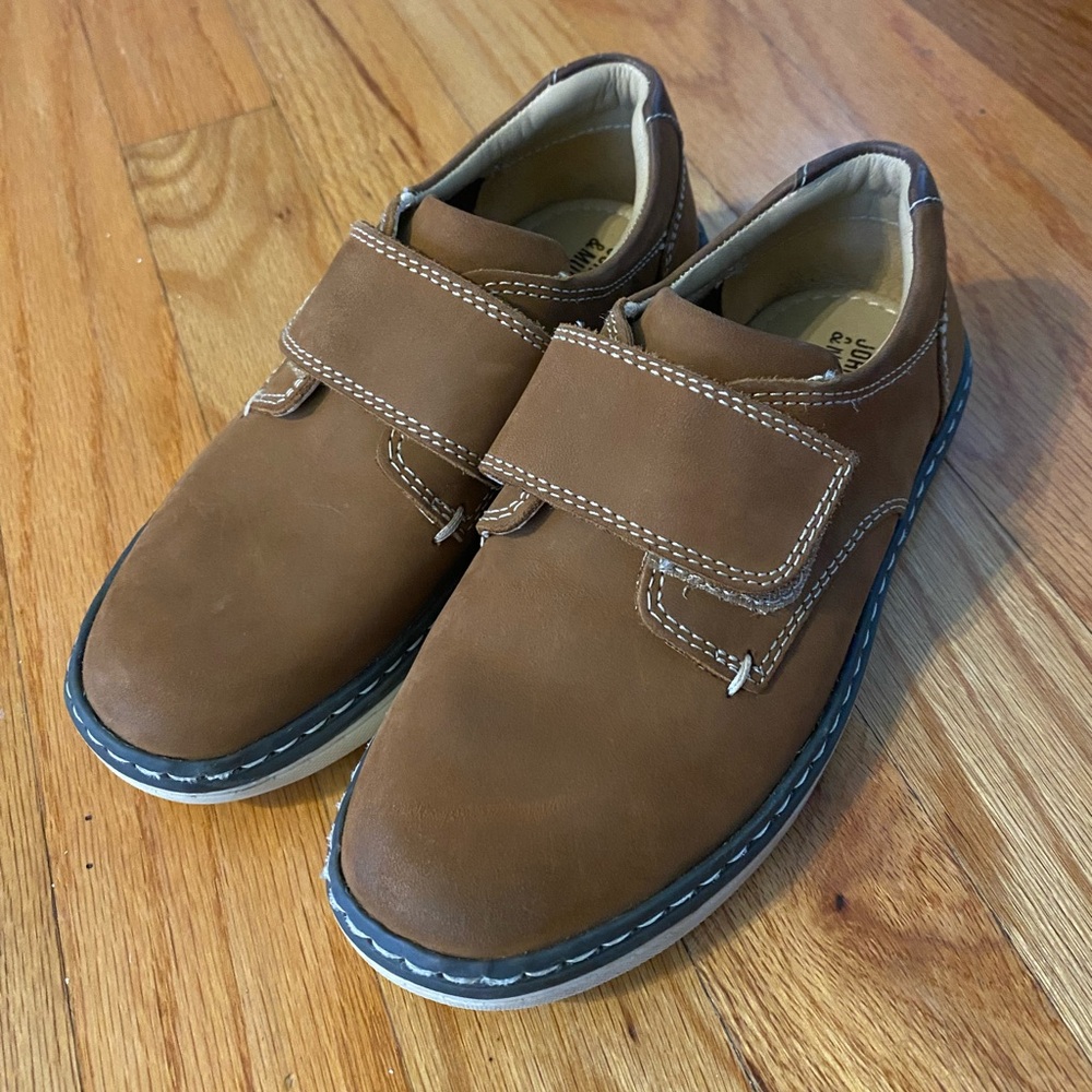 Johnston & Murphy Boys Brown Leather Velcro Dress Shoes